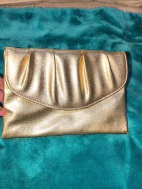 Gold Metallic Pleated Clutch Bag - Womens Evening Handbag